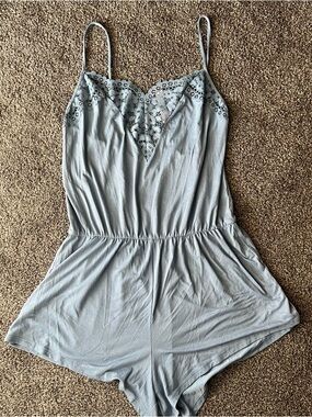 Victoria's Secret Dusty Blue Lace-Trim Romper